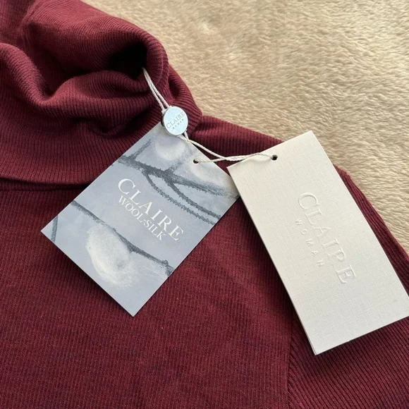 Claire Woman Size 2 Roll Neck Top long sleeve Body Con Blouse merino wool silk - Picture 2 of 7
